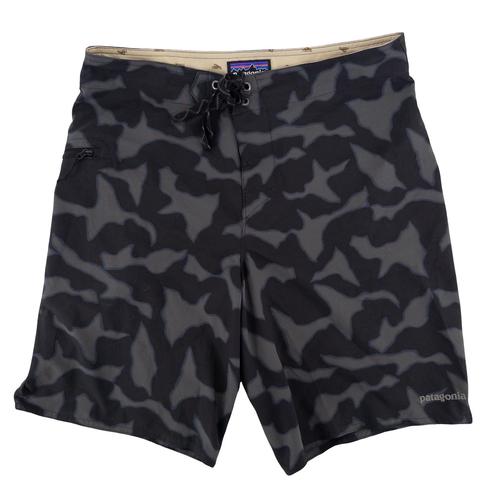 Patagonia Mens 31 Stretch Planing Board Shorts Black Camo Swim Surfing